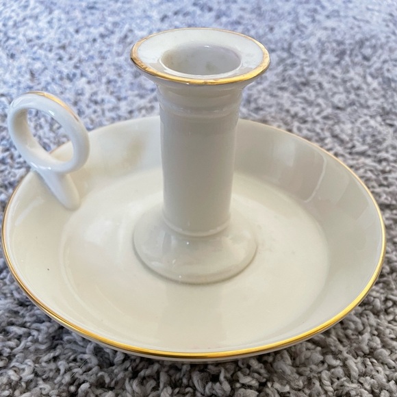 Lenox Candlestick Holder off white cream With Handle Greenfield 24k trim - Picture 1 of 6